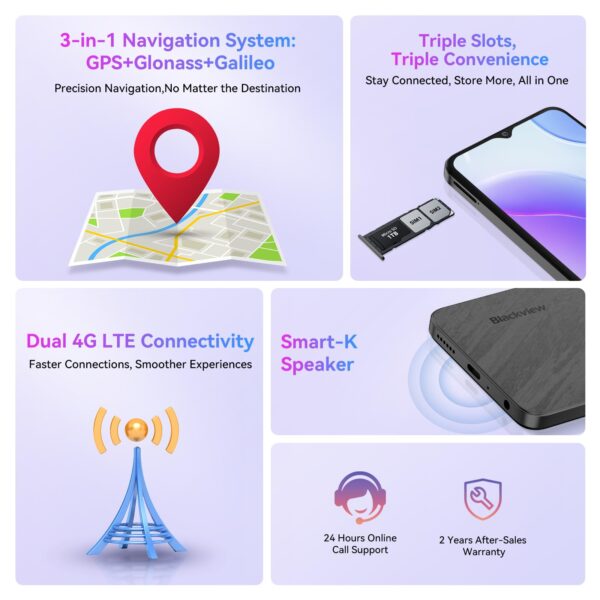 Blackview Wave 8C Unlocked Android Phones, Android 14 Unlocked Phones, Octa-Core 6GB+64GB/SD 2TB, 5000mAh Smart Phone, 6.56" HD, 2 Years Warranty, 3 Card Slots, 4G Dual T-Mobile, 3.5mm Headphone Jack - Image 4