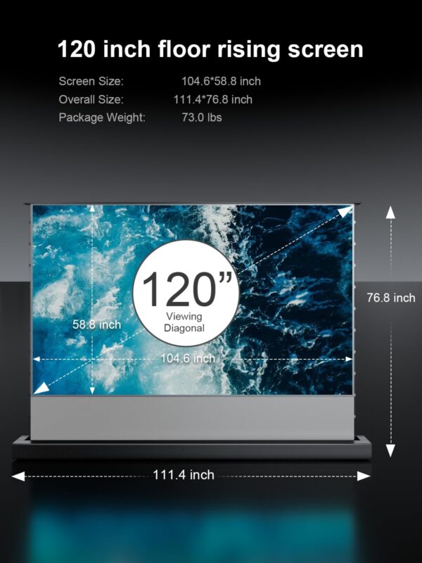AWOL VISION 120" Motorized Rising Matte White Projector Screen for Long Short Ultra Short Throw Projector, Floor Stand Indoor Outdoor Theater Screen, 170°+ Viewable 4K/8K Ultra HD MW-F220 - Image 2