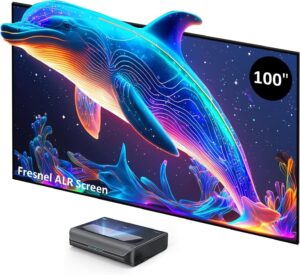 NexiGo Aurora Pro 4K Laser TV, with 100" Fresnel ALR Screen, Factory Calibrated Color Accuracy, 2400 Lumens, for Home Theater and Daylight Use, Dolby Vision & Atoms, Active 3D