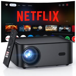 Official Licensed Netflix Smart Projector, HAPPRUN Projector 4K with Wifi and Bluetooth, DoIby Audio, Built-in Apps, Native 1080P 1000ANSI, Electric Focus, Portable Projector for Home Cinema, Bedroom