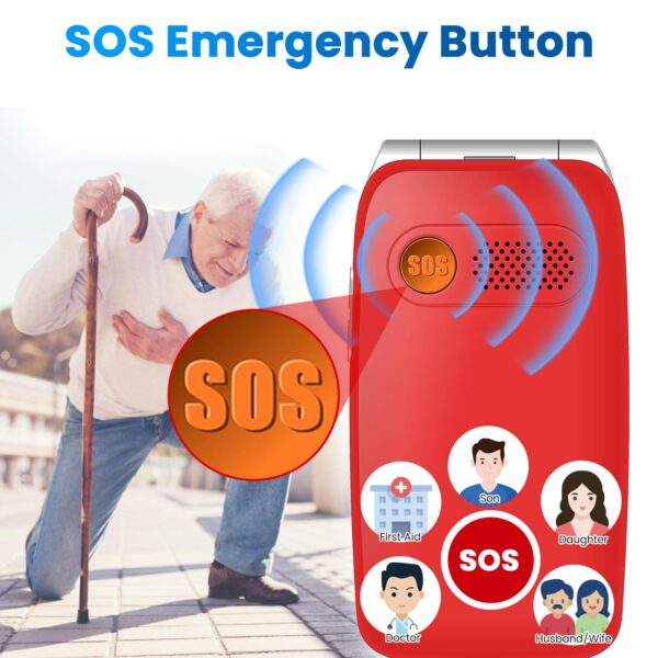 Mosthink 4G Unlocked Flip Cell Phone for Senior with Speed Talk SIM Card, SOS Big Button Basic Cell Phone for Elderly, 2.4'' HD Display, Big Volume, 1450mAh Battery with Charging Dock (Red) - Image 3