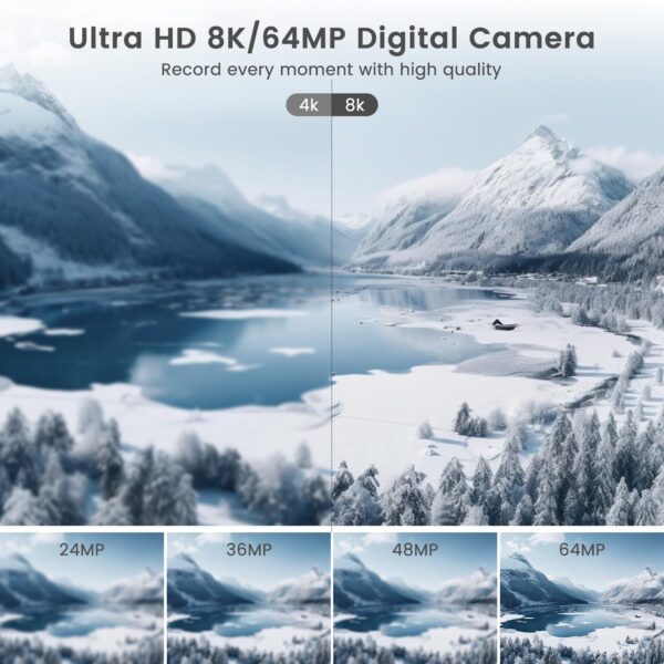 8K Digital Camera for Photography, Vlogging Camera for YouTube with Autofocus, WiFi Touchscreen 16X Digital Zoom Video Camera with 3000mAh Battery, Dual-Lens, Lens Hood, 32GB TF Card and Flash,Black - Image 7
