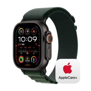 Apple Watch Ultra 2 [GPS + Cellular 49mm] Smartwatch, Sport Watch with Black Titanium Case with Dark Green Alpine Loop - L. Fitness Tracker, Precision GPS, Carbon Neutral with AppleCare+ (2 Years)