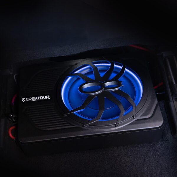 10" Upgrade 800W Slim Under Seat Powered Car Subwoofer, Car/Truck Audio Sub Built in Amplifier amp Combo, with Blue LED Light (RGB LED Subwoofer+Installation Wire Kit) - Image 2