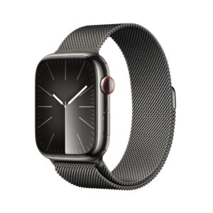 Apple Watch Series 9 [GPS + Cellular 45mm] Smartwatch with Graphite Stainless Steel Case with Graphite Milanese Loop. Fitness Tracker, Blood Oxygen & ECG Apps, Always-On Retina Display