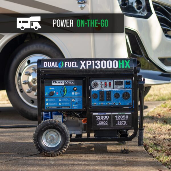 DuroMax XP13000HX Dual Fuel Portable Generator - 13000 Watt Gas or Propane Powered - Electric Start w/ CO Alert, 50 State Approved, Blue - Image 4