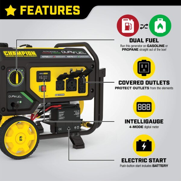 Champion Power Equipment 4750-Watt Dual Fuel Portable Generator with Electric Start, Wheel Kit - Image 6