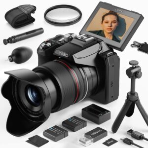 Monitech 5K Digital Cameras for Photography - 64MP Vlogging Cameras for YouTube,16X Optical Zoom Travel Point and Shoot Digital Cameras Fotograficas with 180°Flip Screen,58mm UV Lens,2 Batteries