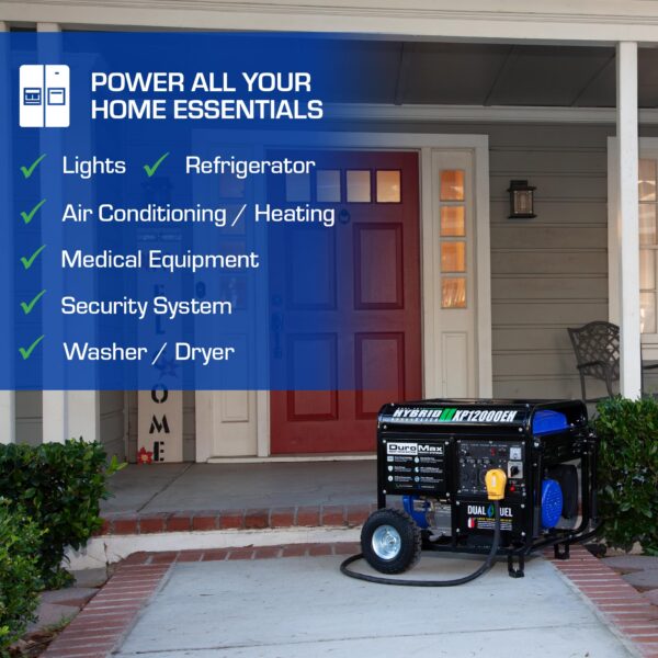 DuroMax XP12000EH 12,000-Watt Dual Fuel Portable Generator – Gas & Propane, Electric Start, Whole Home Backup Power, Transfer Switch Ready, RV & Emergency Ready - Image 3