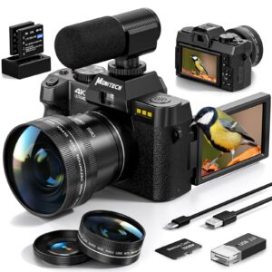 Mo Digital Cameras for Photography & 4K Video, 48 MP Vlogging Camera for YouTube with 180° Flip Screen,16X Digital Zoom,Flash & Autofocus,52mm Wide Angle & Macro Lens,2 Batteries,32GB SD Card(Black)