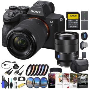 Sony a7 IV Mirrorless Camera with 28-70mm Lens ILCE-7M4K/B, Sony FE 24-70mm Lens SEL2470Z, 64GB Memory Card, Filter Kit, Wide Angle Lens, Color Filter Kit, Lens Hood, Bag, and More