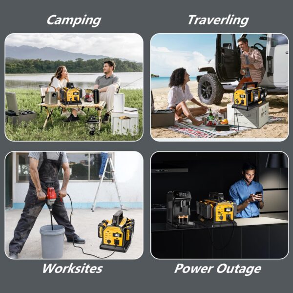 Adisipsoarin 1200W Power Inverter & 6A Rapid Charger for DeWalt 20V Battery – 6-Port DC to AC 120V Converter, 3 USB-A + 3 USB-C, 300lm LED Light for Camping, Travel, Emergencies(Battery not Included) - Image 2