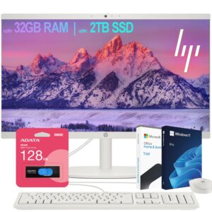 HP All-in-One Desktop| 22" Full HD Display| Intel Dual-core Processor| 32GB RAM| 2TB PCIe SSD| 128GB External Drive & Microsoft Office Trial| KB&Mouse| HDMI&USB-C| WiFi6| Windows 11 Pro