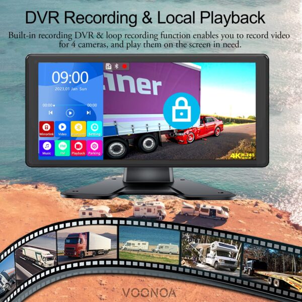 4K RV Backup Camera System 10.36" Quad Split Touch Screen Monitor with 4 1080P Rear Side View Camera, DVR Recording Bluetooth MP3 MP5 IP69 Waterproof Night Vision for RV Truck Trailer Tractor - Image 4