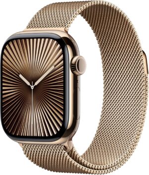 Apple Watch Series 10 [GPS + Cellular, 46mm] - Gold Titanium Case with Gold Milanese Loop, M/L, M/L (Renewed)