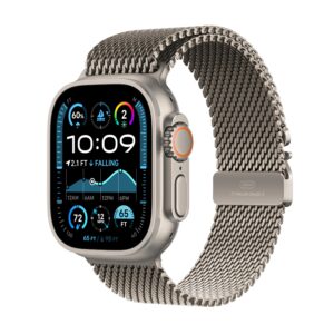 Apple Watch Ultra 2 [GPS + Cellular 49mm] Smartwatch, Sport Watch with Natural Titanium Case with Natural Titanium Milanese Loop - Small. Fitness Tracker, Precision GPS, Action Button, Carbon Neutral