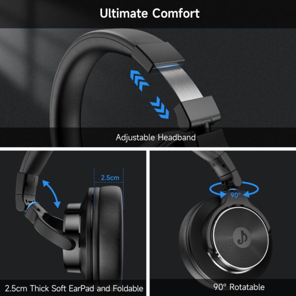 Rumoon Wired Over Ear Headphones, Studio Monitor & Mixing DJ Headphones with 50mm Neodymium Drivers and 1/4 to 3.5mm Jack for Guitar AMP Podcast Piano Keyboard (Black) - Image 2