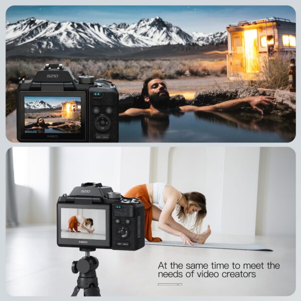 Monitech 5K Digital Cameras for Photography - 64MP Vlogging Cameras for YouTube,16X Optical Zoom Travel Point and Shoot Digital Cameras Fotograficas with 180°Flip Screen,58mm UV Lens,2 Batteries - Image 4