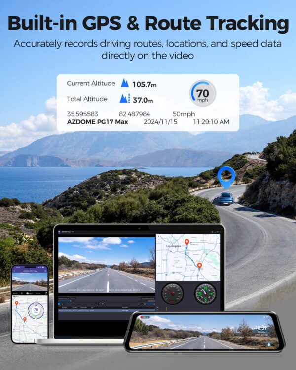 AZDOME PG17 Max 4K+2.5K Mirror Dash Cam with ADAS, BSD and LCA, 12" Rear View Mirror Camera with 5GHz WiFi and Voice Control, Rearview Mirror Backup Camera Includes 64GB Card, GPS, Parking Monitor - Image 3