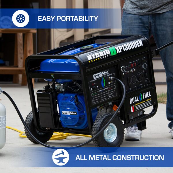 DuroMax XP13000EH 13,000-Watt Dual Fuel Portable Generator - Gas & Propane, Electric Start, Whole Home Backup Power, Transfer Switch Ready, RV & Emergency Ready - Image 3