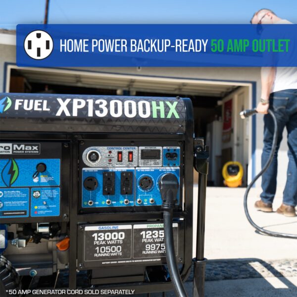 DuroMax XP13000HX Dual Fuel Portable Generator - 13000 Watt Gas or Propane Powered - Electric Start w/ CO Alert, 50 State Approved, Blue - Image 10