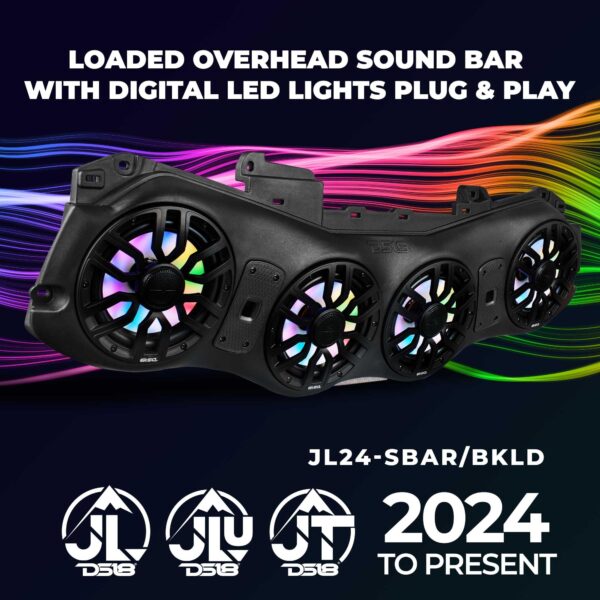DS18 JL24-SBAR/BKLD Overhead Sound Bar System with 4X 8 Marine Speakers with Digital Dream LED Lights, Compatible with Jeep Wrangler/Gladiator JL/JLU/JT 2024 to Present, OEM Fit - Image 9