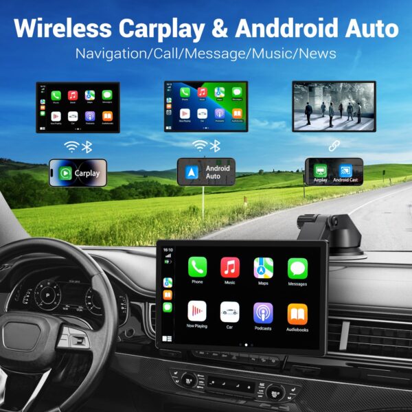 HAUXIY Wireless Apple Carplay Screen for Car 4K Dash Cam, 9" Portable Apple Carplay & Android Auto Car Stereo, with 1080p Backup Camera, GPS Navigation/Mirror Link/Voice Control/Bluetooth - Image 7