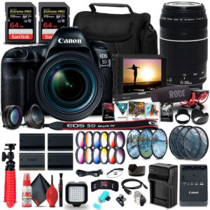 Canon EOS 5D Mark IV DSLR Camera with 24-70mm f/4L Lens (1483C018) + Canon EF 75-300mm f/4-5.6 III Lens (6473A003) + 4K Monitor + Pro Mic + 2 x 64GB Memory Card + Color Filter Kit + More (Renewed)