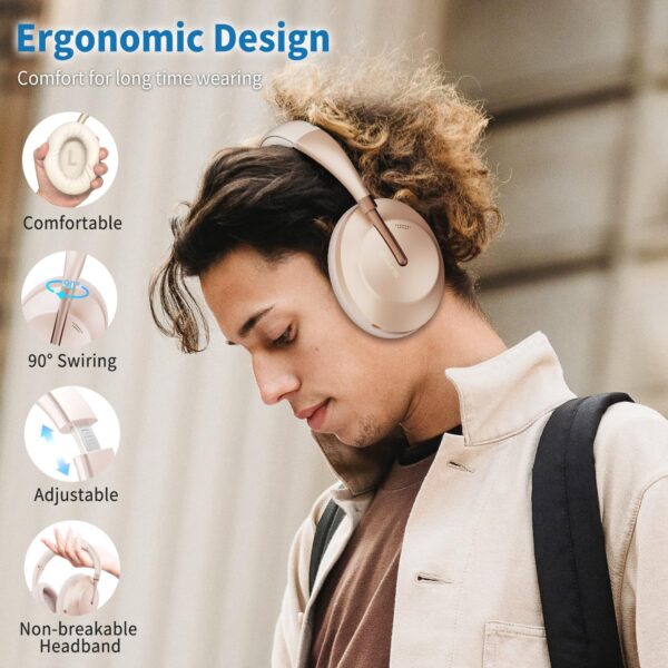 Unbktom Wireless Bluetooth Headphones Active Noise Cancelling Over-Ear Headphones with Microphone for Cellphone/Laptop/Computer (Rose Gold) - Image 6