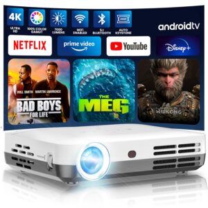Boss S7 4K Projector – 7000 Lumens, 3D Android Smart Projector - 3840x2160 Resolution, Free Projector Screen, Free mount, 300" Display, Bluetooth & Wi-Fi – Home Theater, Gaming & Business Presentation
