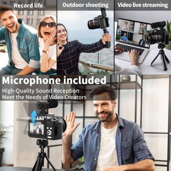 NBD 64MP Digital Cameras for Photography,5K Vlogging Cameras for YouTube,16X Optical Zoom Travel Point and Shoot Digital Cameras Fotograficas with 180°Flip Screen,58mm UV Lens,2 Batteries(Black) - Image 3
