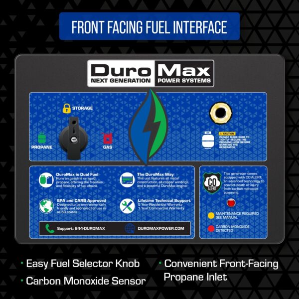 DuroMax XP13000HX Dual Fuel Portable Generator - 13000 Watt Gas or Propane Powered - Electric Start w/ CO Alert, 50 State Approved, Blue - Image 7