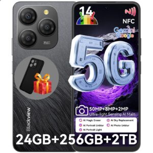 Blackview Shark 9 5G Phones Unlocked, Octa-Core 24GB+256GB/SD 2TB Smart Phone, Android 14 Smartphone, 50MP Camera Android Cell Phones, 6.67" FHD+, 530181 Score, 5000mAh+Fast Charge, Smart AI, NFC