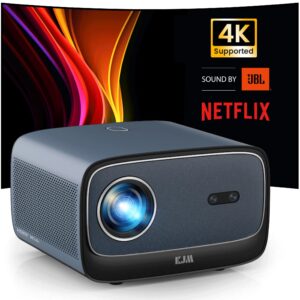 KJM Projector with Netflix Officially-Licensed, 1500 ANSI Wifi Bluetooth Projector 4K Supported, Sound by JBL 24W Speakers, Dolby Audio, Auto Focus & Keystone, HDR10, Home Outdoor Movie Projector
