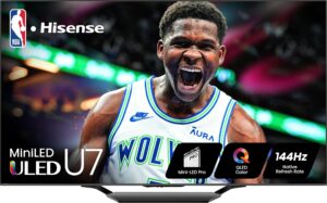 Hisense 75-Inch Class U7 Series Mini-LED ULED 4K UHD Google Smart TV (75U7N, 2024 Model) - QLED, Dolby Vision IQ, Dolby Atmos, Full Array Local Dimming, 144Hz Game Mode Pro, VRR, Alexa Compatibility
