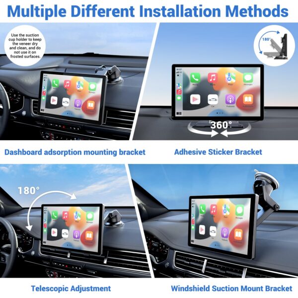 HAUXIY Wireless Apple Carplay Screen for Car 4K Dash Cam, 9" Portable Apple Carplay & Android Auto Car Stereo, with 1080p Backup Camera, GPS Navigation/Mirror Link/Voice Control/Bluetooth - Image 4