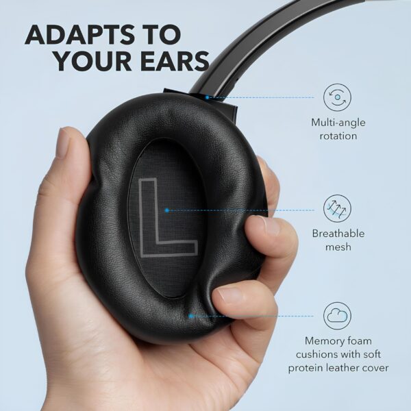 Soundcore Anker Life Q20 Hybrid Active Noise Cancelling Headphones, Wireless Over Ear Bluetooth Headphones, 60H Playtime, Hi-Res Audio, Deep Bass, Memory Foam Ear Cups, Travel, Office, USB-C Charging - Image 3