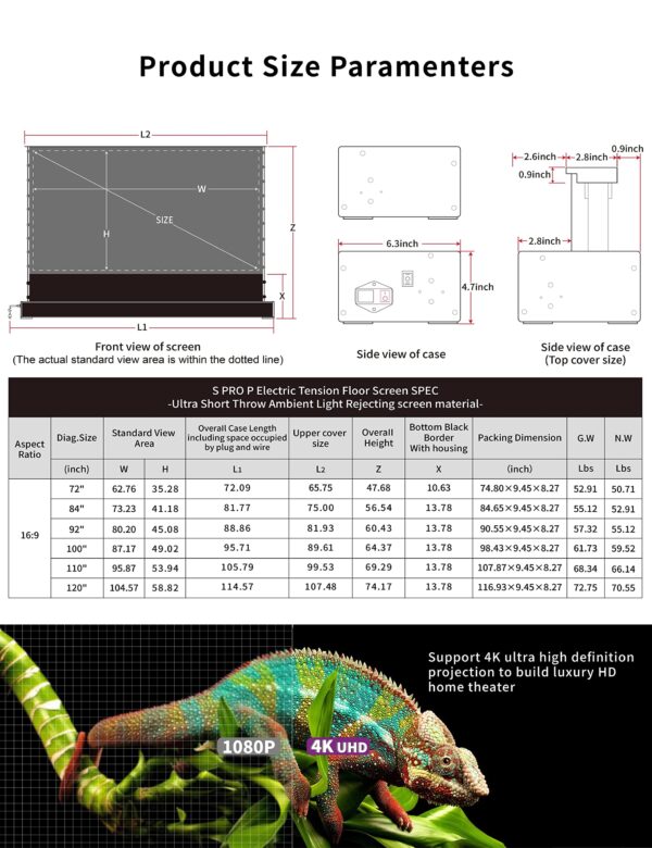 Vivid Storm Since 2004-Projector Screens S PRO P 120inch Perforate Sound Transparent Tension Floor Screen, Compatible Ultra Short Focus Laser Projector,VSDSTUST120HP - Image 2