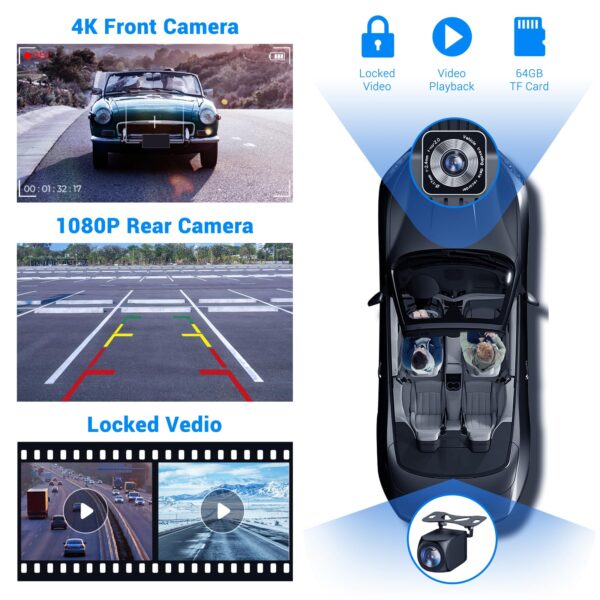 HAUXIY Wireless Apple Carplay Screen for Car 4K Dash Cam, 9" Portable Apple Carplay & Android Auto Car Stereo, with 1080p Backup Camera, GPS Navigation/Mirror Link/Voice Control/Bluetooth - Image 3