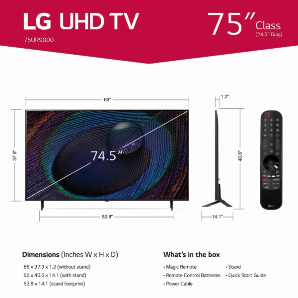 LG 75-Inch Class UR9000 Series Alexa Built-in 4K Smart TV (3840 x 2160),Bluetooth, Wi-Fi, USB, Ethernet, HDMI 60Hz Refresh Rate, AI-Powered 4K,Black - Image 14