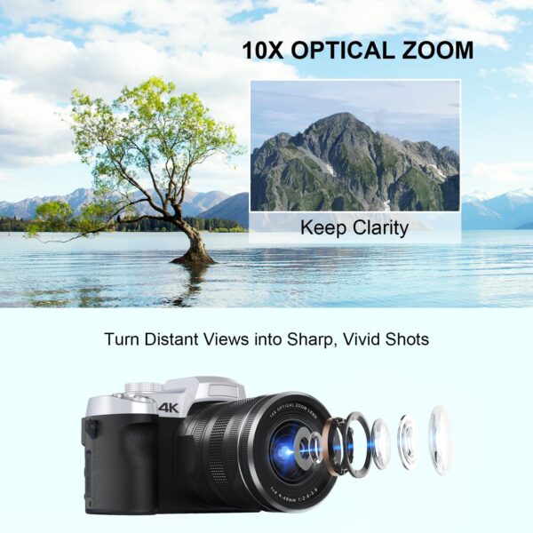 Yatao Cameras for Photography & Vlogging,75MP 4K Digital Camera with Flip Touchscreen, 10X Optical Zoom, WiFi, 64GB TF Card, Card Reader, Compact YouTube Camera for Travel, Beginners, Creators - Image 7