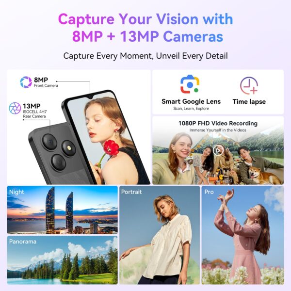 Blackview Wave 8C Unlocked Android Phones, Android 14 Unlocked Phones, Octa-Core 6GB+64GB/SD 2TB, 5000mAh Smart Phone, 6.56" HD, 2 Years Warranty, 3 Card Slots, 4G Dual T-Mobile, 3.5mm Headphone Jack - Image 3