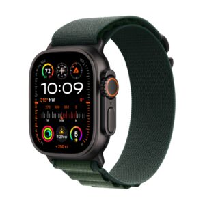 Apple Watch Ultra 2 [GPS + Cellular 49mm] Smartwatch, Sport Watch with Black Titanium Case with Dark Green Alpine Loop - L. Fitness Tracker, Precision GPS, Action Button, Carbon Neutral