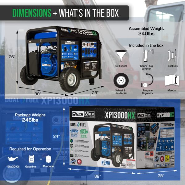 DuroMax XP13000HX Dual Fuel Portable Generator - 13000 Watt Gas or Propane Powered - Electric Start w/ CO Alert, 50 State Approved, Blue - Image 5