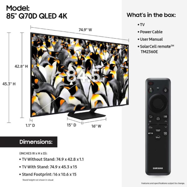 SAMSUNG 85-Inch Class QLED 4K Q70D Series Quantum HDR Smart TV with Object Tracking Sound Lite, Motion Xcelerator, Eye Comfort Mode, Gaming Hub, Alexa Built-in (QN85Q70D, 2024 Model) - Image 10
