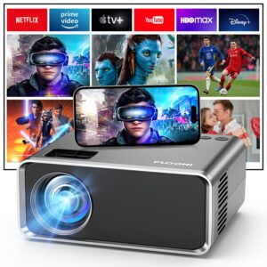 FUDONI Projector with WiFi and Bluetooth 4K Supported, Upgraded Outdoor Movie Projectors Native 1080P FHD 12000L, Video Proyector for Home Theater, Compatible w/HDMI/USB/iOS/Android/Windows/TV Stick