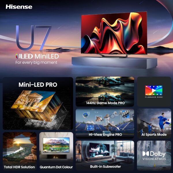 Hisense 75-Inch Class U7 Series Mini-LED ULED 4K UHD Google Smart TV (75U7N, 2024 Model) - QLED, Dolby Vision IQ, Dolby Atmos, Full Array Local Dimming, 144Hz Game Mode Pro, VRR, Alexa Compatibility - Image 22