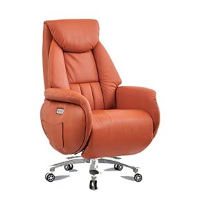 WUYUNTIAN Ergonomic Leather Office Chair, Boss Chair Computer Chair Cowhide Managerial Chairs, Adjustable Lifting, 160° Reclining Executive Office Chair with Electric Footrest lofty ambition, Orange