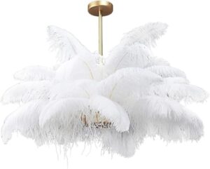 Lights Fashion White Feather Ceiling 4 Heads E27 Lamp Holder Wrought Iron Fixtures Hanging Lamp Ceiling Fitting Lights Lighting, Crystal