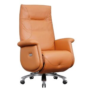 GAZOGJ Electric Reclining Leather Office Chair Fully Reclining Office Chair with Pedal Management Chair,Grey,Black-As Shown